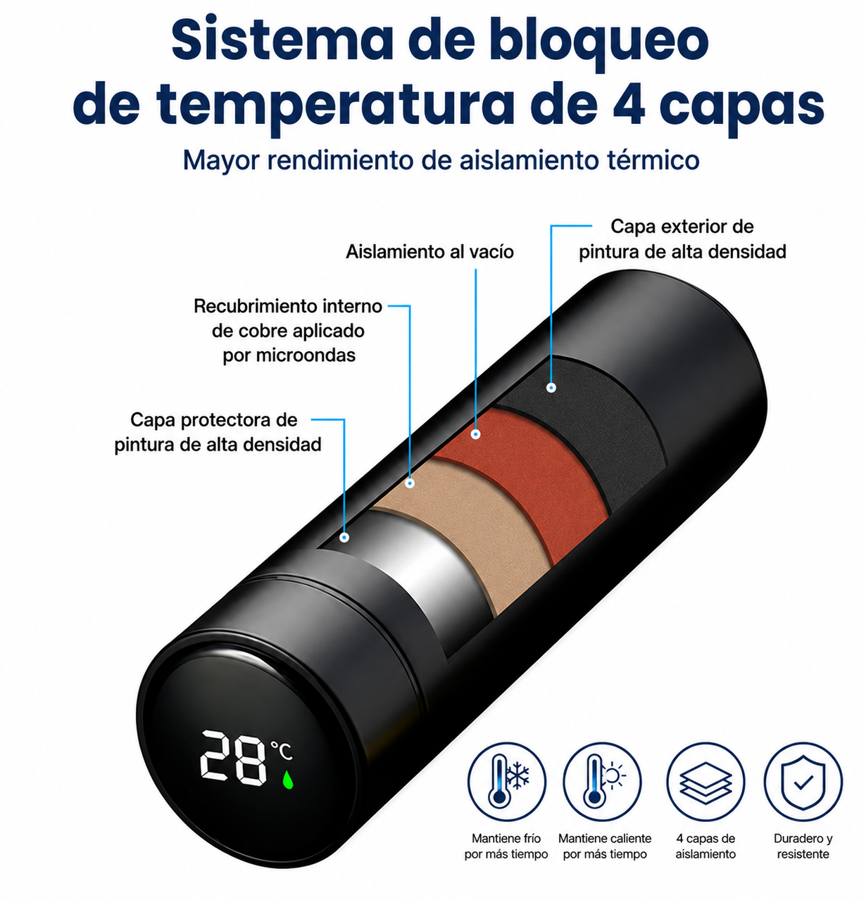 Smart thermos with digital thermometer - black